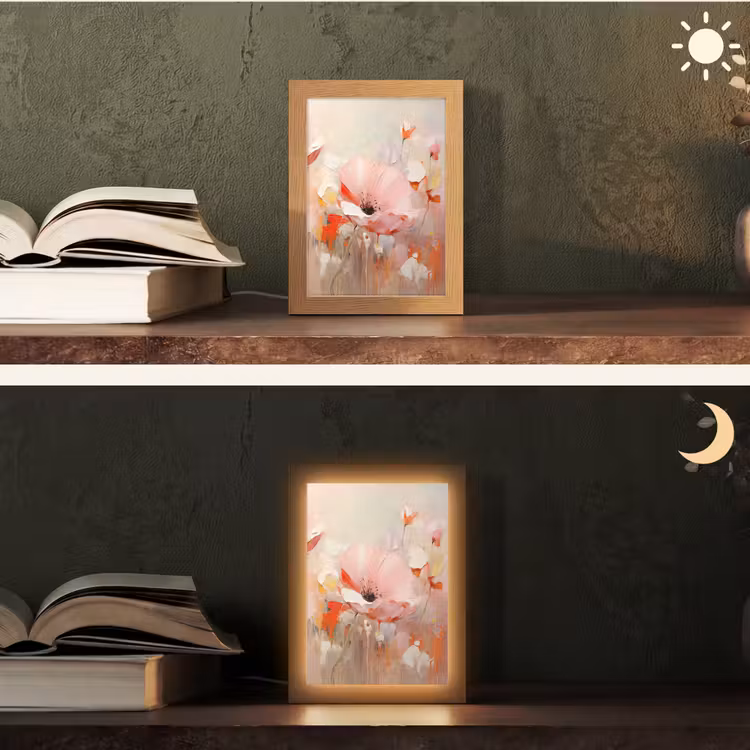Bloemen - Watercolor - Roze - Abstract - Kunst Light Box met kabel (Tafellamp) klein -sfeer3