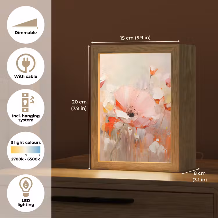Bloemen - Watercolor - Roze - Abstract - Kunst Light Box met kabel (Tafellamp) klein -USP_EN