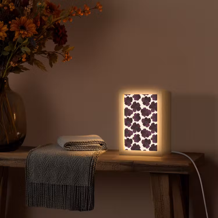 Bloemen - Aquarel - Paars Light Box met kabel (Tafellamp) klein 925 -sfeer4