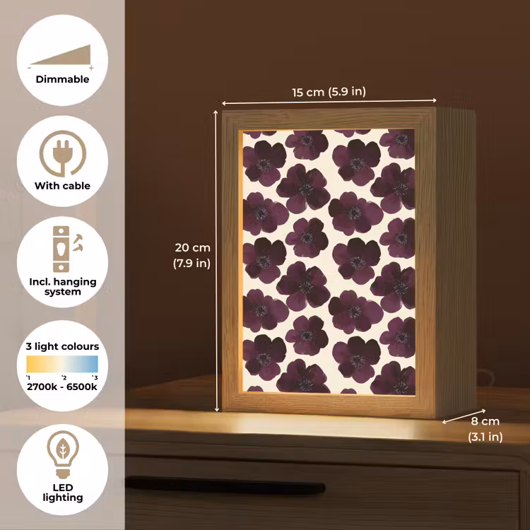 Bloemen - Aquarel - Paars Light Box met kabel (Tafellamp) klein 925 -USP_EN