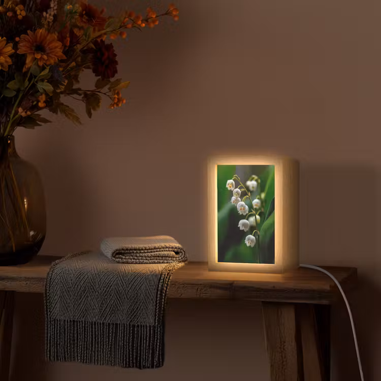 Bloemen - Wit - Bladeren - Lelietjes Light Box met kabel (Tafellamp) klein -sfeer4