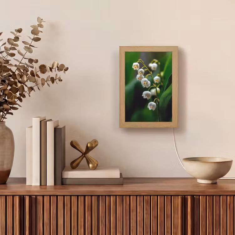 Bloemen - Wit - Bladeren - Lelietjes Light Box met kabel (Tafellamp) klein -sfeer2