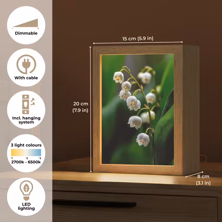 Bloemen - Wit - Bladeren - Lelietjes Light Box met kabel (Tafellamp) klein -USP_EN