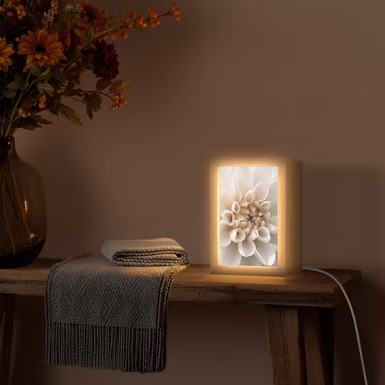 Bloemen - Wit - Natuur Light Box met kabel (Tafellamp) klein -sfeer4