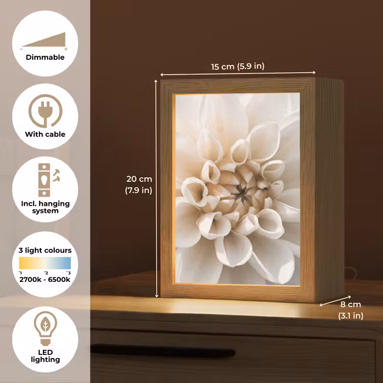 Bloemen - Wit - Natuur Light Box met kabel (Tafellamp) klein -USP_EN
