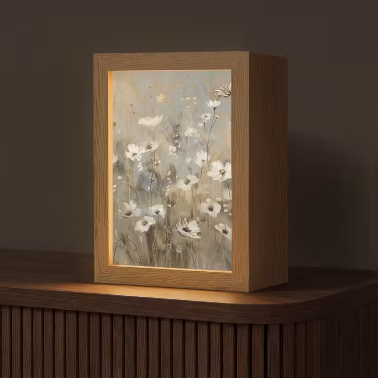 Bloemen - Wit - Natuur - Grijs - Modern Light Box met kabel (Tafellamp) klein -z3d_website