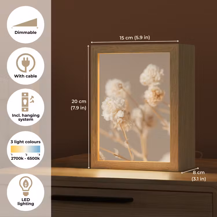 Bloemen - Wit - Natuur - Pastel Light Box met kabel (Tafellamp) klein -USP_EN