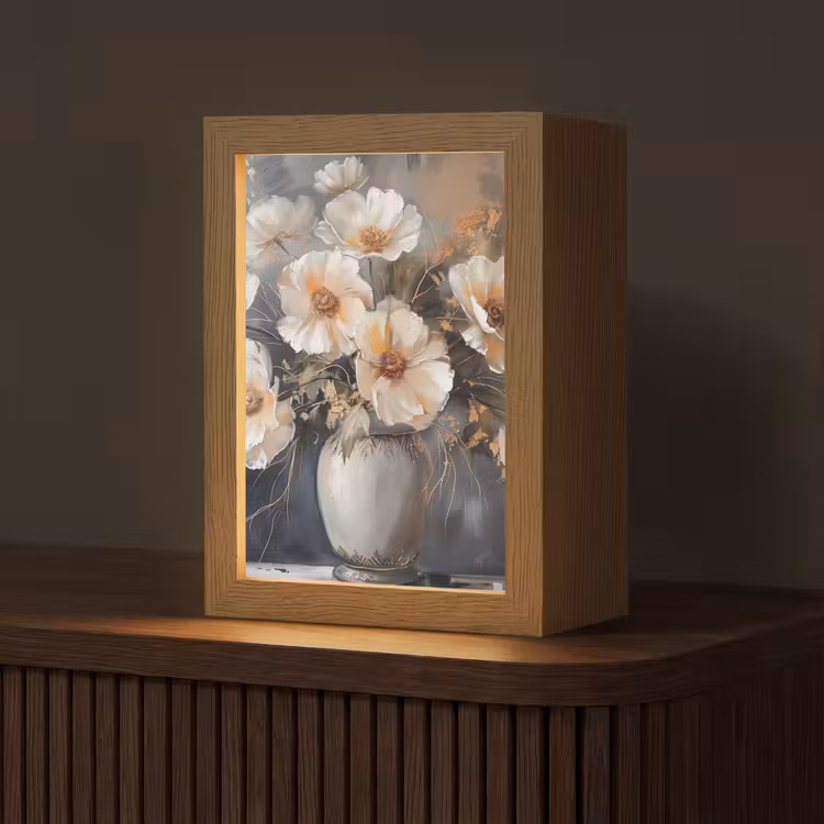 Bloemen - Wit - Vaas - Modern Light Box met kabel (Tafellamp) klein -z3d_website