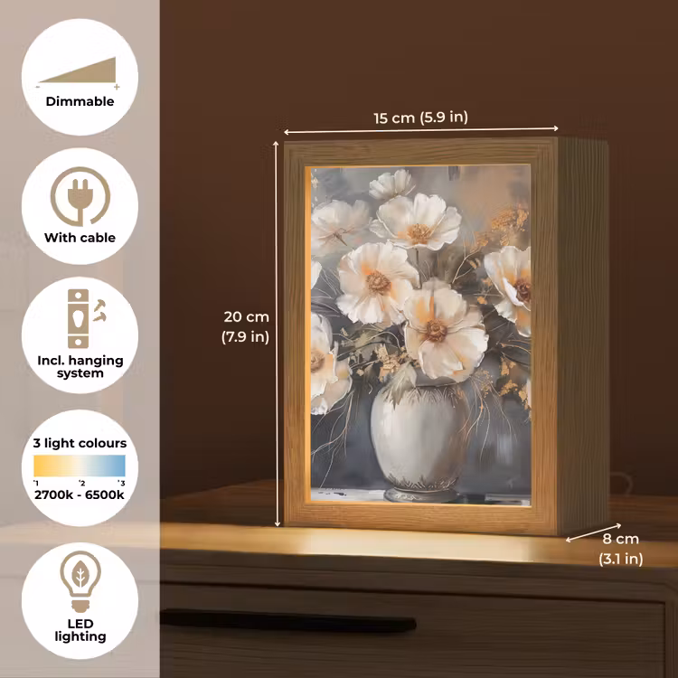 Bloemen - Wit - Vaas - Modern Light Box met kabel (Tafellamp) klein -USP_EN