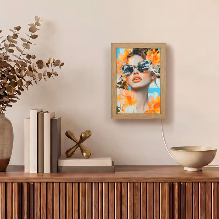 Bloemen - Vrouw - Zonnebril - Blauw Light Box met kabel (Tafellamp) klein -sfeer2