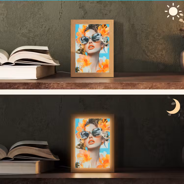 Bloemen - Vrouw - Zonnebril - Blauw Light Box met kabel (Tafellamp) klein -sfeer3
