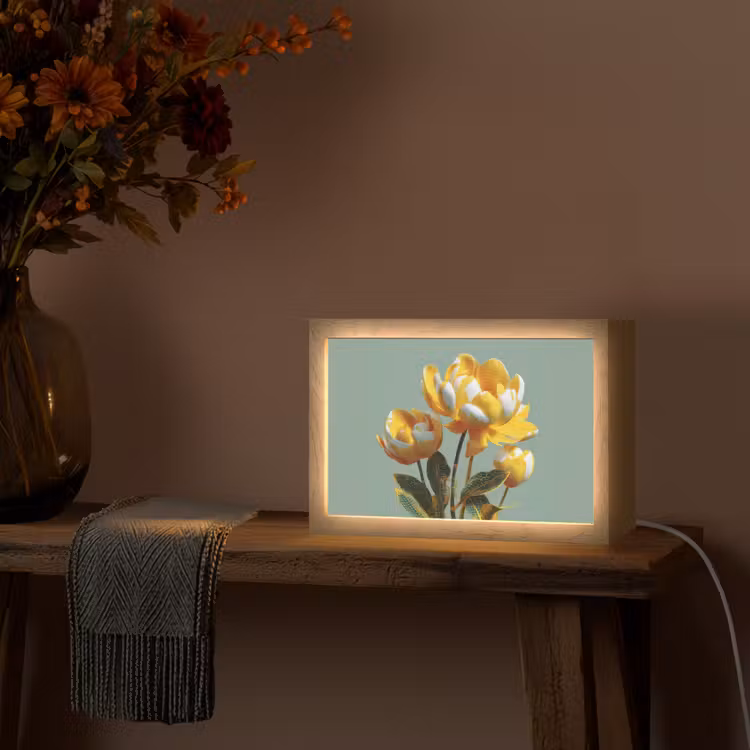 Bloemen - Geel - Bladeren - Structuur Light Box met kabel (Tafellamp) klein -sfeer4
