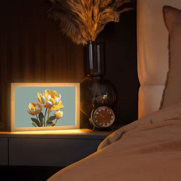 Bloemen - Geel - Bladeren - Structuur Light Box met kabel (Tafellamp) klein -sfeer1