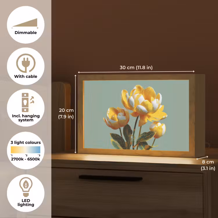 Bloemen - Geel - Bladeren - Structuur Light Box met kabel (Tafellamp) klein -USP_EN
