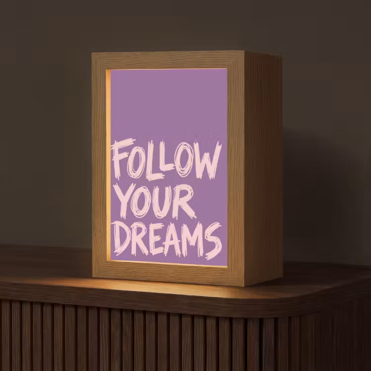 Follow your dreams - Paars - Penseeltextuur Light Box met kabel (Tafellamp) klein -z3d_website