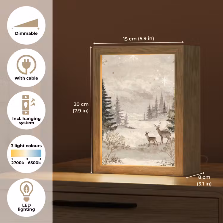 Bos - Herten - Winter - Sneeuw Light Box met kabel (Tafellamp) klein -USP_EN