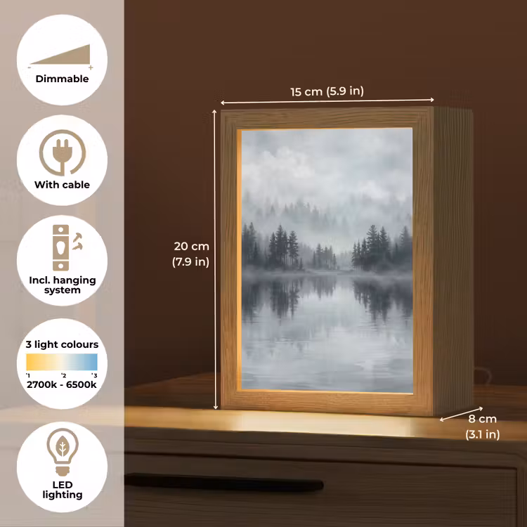 Bos - Meer - Mist - Natuur - Grijs Light Box met kabel (Tafellamp) klein -USP_EN