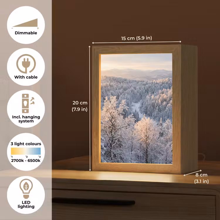 Bos - Bergen - Goud - Winter - Warm Light Box met kabel (Tafellamp) klein -USP_EN