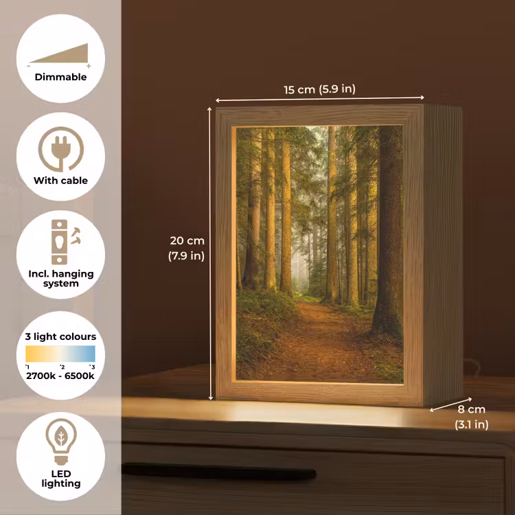 Bos - Natuur - Bomen - Landschap - Bladeren Light Box met kabel (Tafellamp) klein -USP_EN