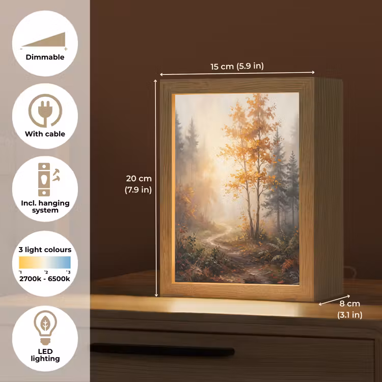Bospad - Herfstbladeren - Natuur - Schilderachtig - Oranje Light Box met kabel (Tafellamp) klein -USP_EN