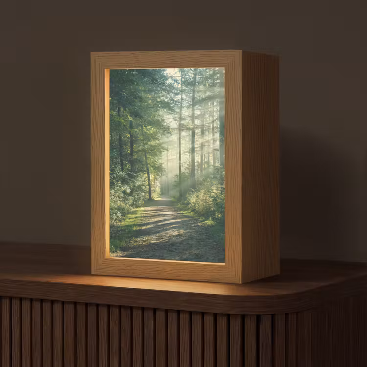 Bos - Pad - Zon - Bomen - Groen - Natuur Light Box met kabel (Tafellamp) klein -z3d_website