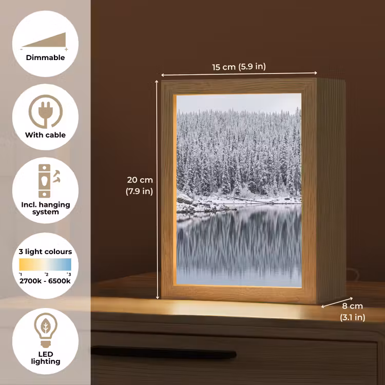 Bos - Reflectie - Meer - Winter - Serene Light Box met kabel (Tafellamp) klein -USP_EN