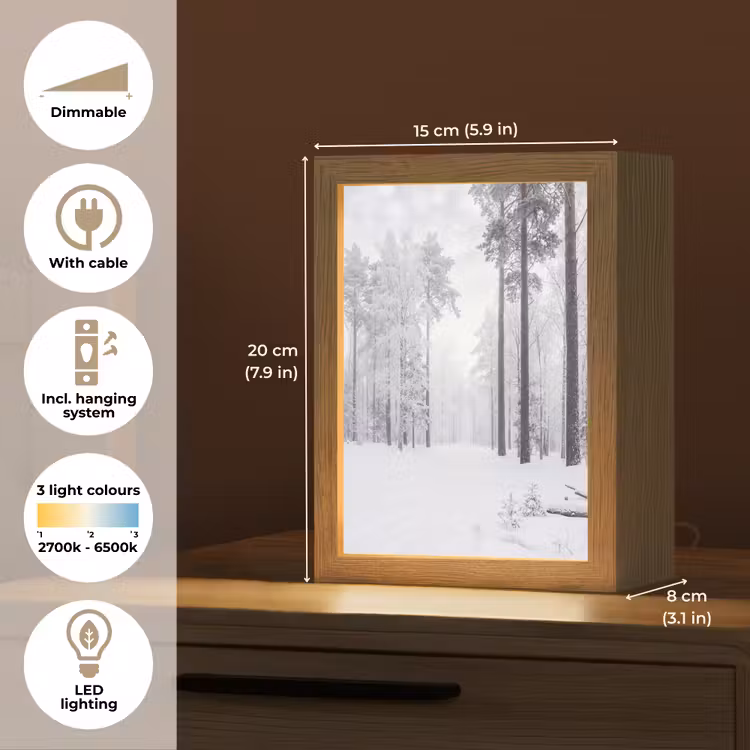 Bos - Sneeuw - Pad - Winter - Stilte Light Box met kabel (Tafellamp) klein -USP_EN