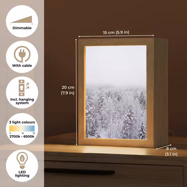 Bos - Sneeuw - Winter - Natuur - Wit Light Box met kabel (Tafellamp) klein -USP_EN