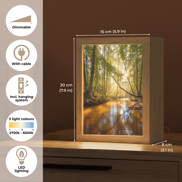 Bos - Beek - Zonlicht - Natuur - Groen Light Box met kabel (Tafellamp) klein -USP_EN