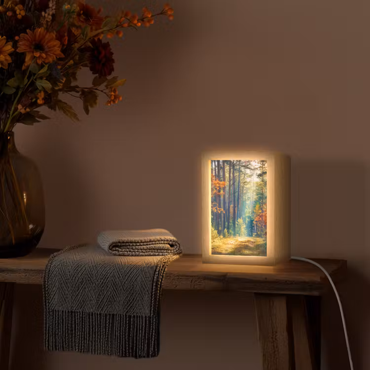 Bos - Zon - Natuur - Herfst Light Box met kabel (Tafellamp) klein -sfeer4