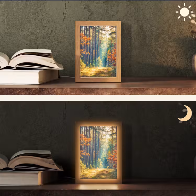 Bos - Zon - Natuur - Herfst Light Box met kabel (Tafellamp) klein -sfeer3