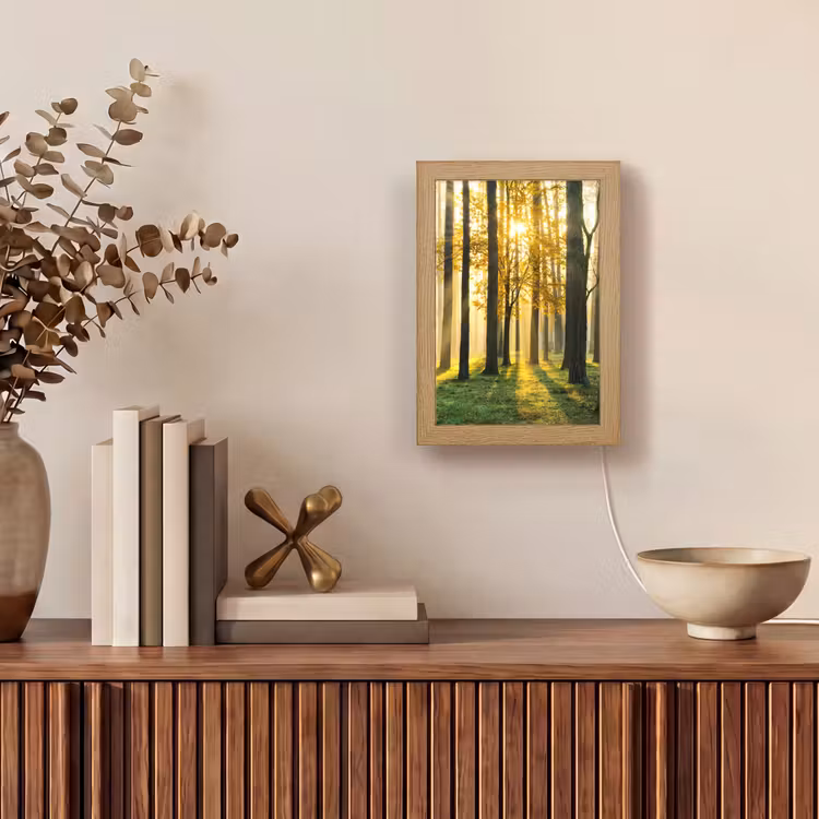 Bos - Zon - Bomen - Gras - Landschap - Natuur Light Box met kabel (Tafellamp) klein -sfeer2