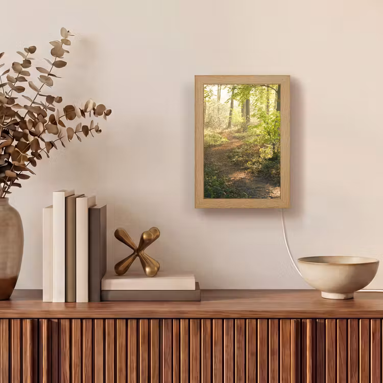 Bos - Bomen - Pad - Zon - Planten - Bladeren - Natuur Light Box met kabel (Tafellamp) klein -sfeer2