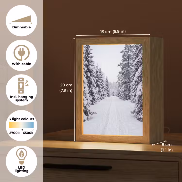 Bos - Winter - Sneeuw - Pad - Natuur Light Box met kabel (Tafellamp) klein -USP_EN