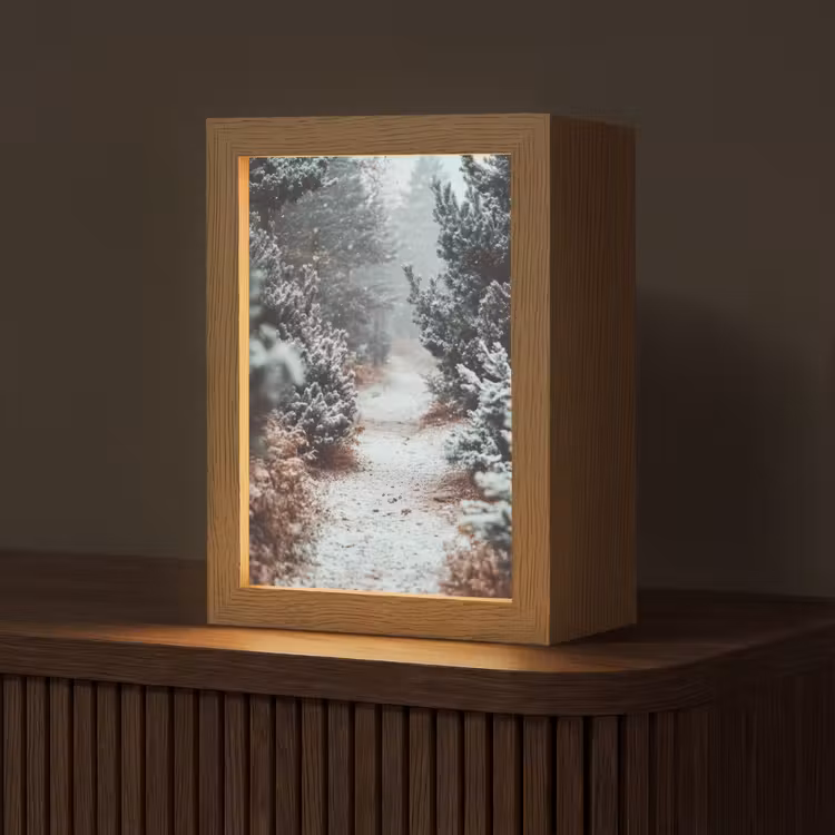 Bos - Winter - Bomen - Natuur - Pad - Sneeuw Light Box met kabel (Tafellamp) klein -z3d_website
