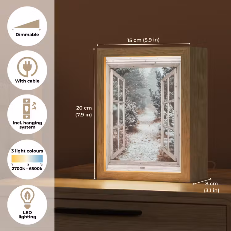 Bos - Winter - Bomen - Natuur - Pad - Doorkijk - Wit Light Box met kabel (Tafellamp) klein -USP_EN