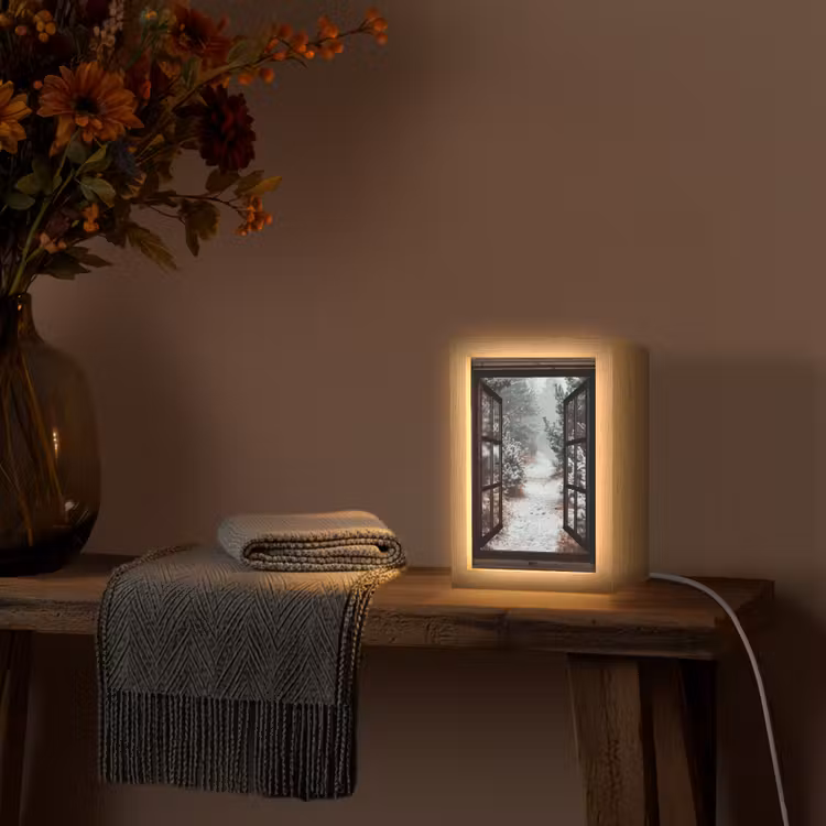 Bos - Winter - Bomen - Natuur - Pad - Doorkijk Light Box met kabel (Tafellamp) klein -sfeer4
