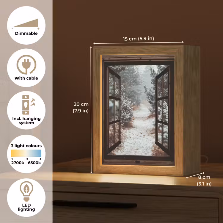 Bos - Winter - Bomen - Natuur - Pad - Doorkijk Light Box met kabel (Tafellamp) klein -USP_EN