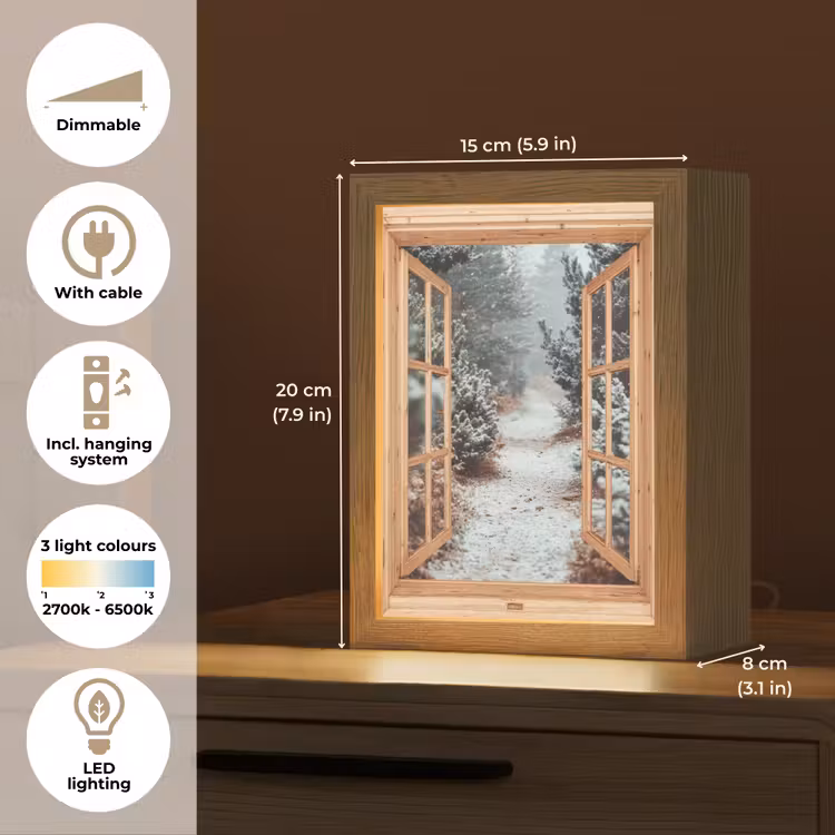 Bos - Winter - Bomen - Natuur - Pad - Doorkijk Light Box met kabel (Tafellamp) klein -USP_EN