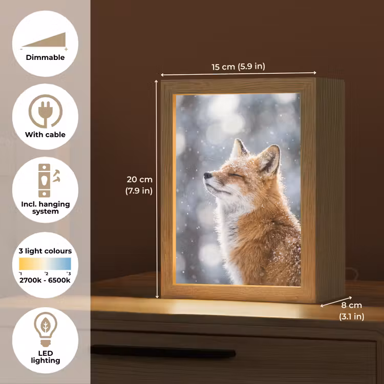 Vos - Sneeuwval - Portret - Winter - Sfeervol Light Box met kabel (Tafellamp) klein -USP_EN