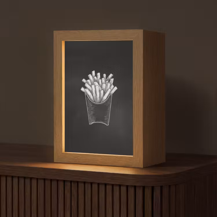 Friet - Witte krijttekening - Zwart Light Box met kabel (Tafellamp) klein -z3d_website