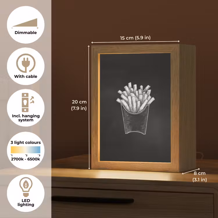 Friet - Witte krijttekening - Zwart Light Box met kabel (Tafellamp) klein -USP_EN