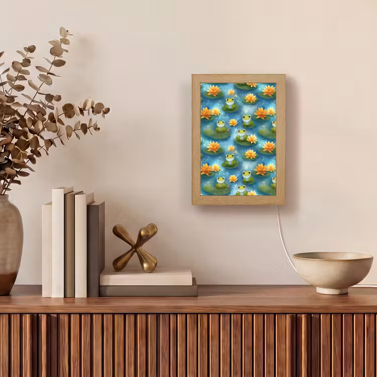 Kikker - Lelies - Groen Light Box met kabel (Tafellamp) klein 925 -sfeer2