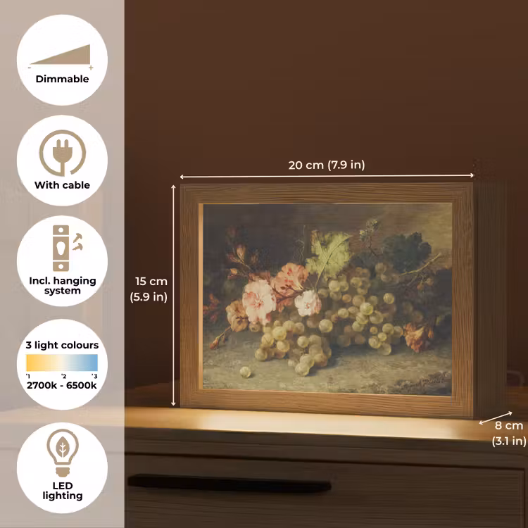 Fruit - Stilleven met druiven - Oude meesters Light Box met kabel (Tafellamp) klein -USP_EN