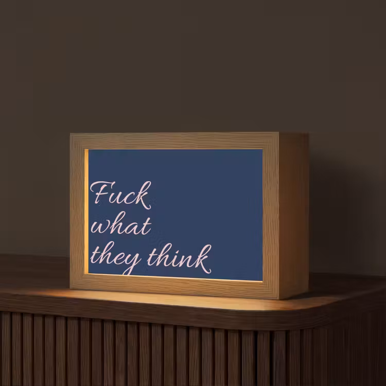 Fuck what they think - Blauw - Cursief Light Box met kabel (Tafellamp) klein -z3d_website