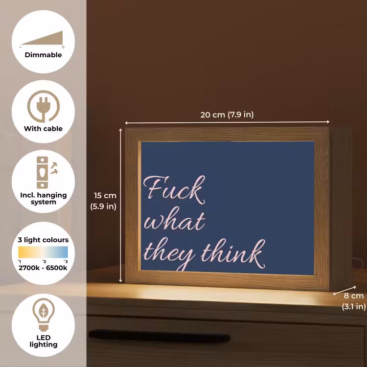 Fuck what they think - Blauw - Cursief Light Box met kabel (Tafellamp) klein -USP_EN