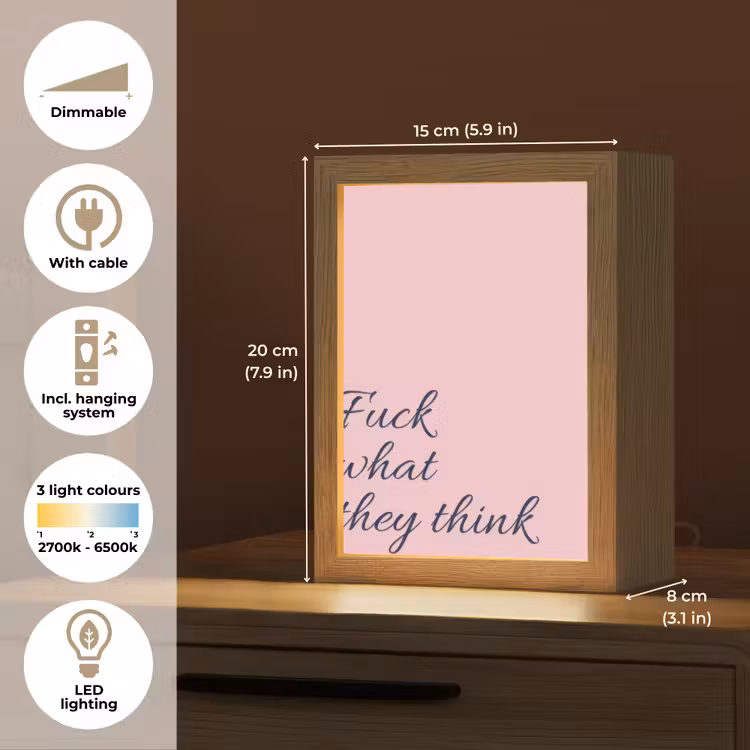 Fuck what they think - Roze - Minimalistisch Light Box met kabel (Tafellamp) klein -USP_EN
