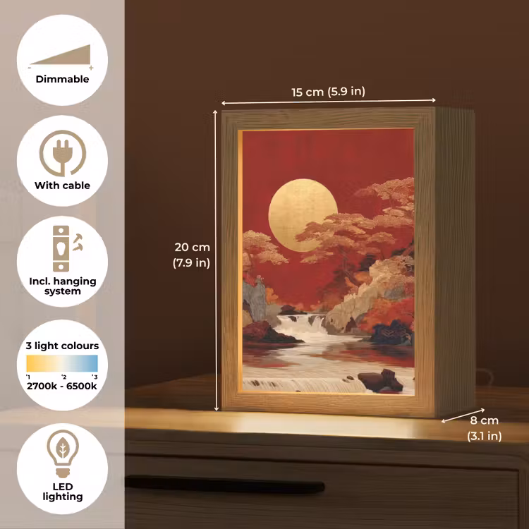 Volle maan - Landschap - Waterval Light Box met kabel (Tafellamp) klein -USP_EN