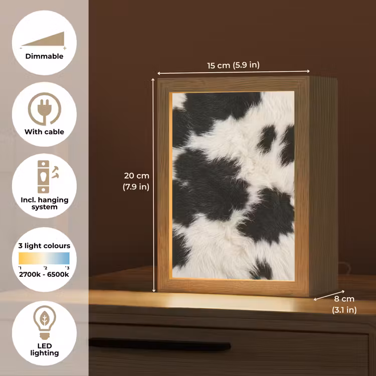 Bont - Textuur - Zwart - Wit Light Box met kabel (Tafellamp) klein -USP_EN