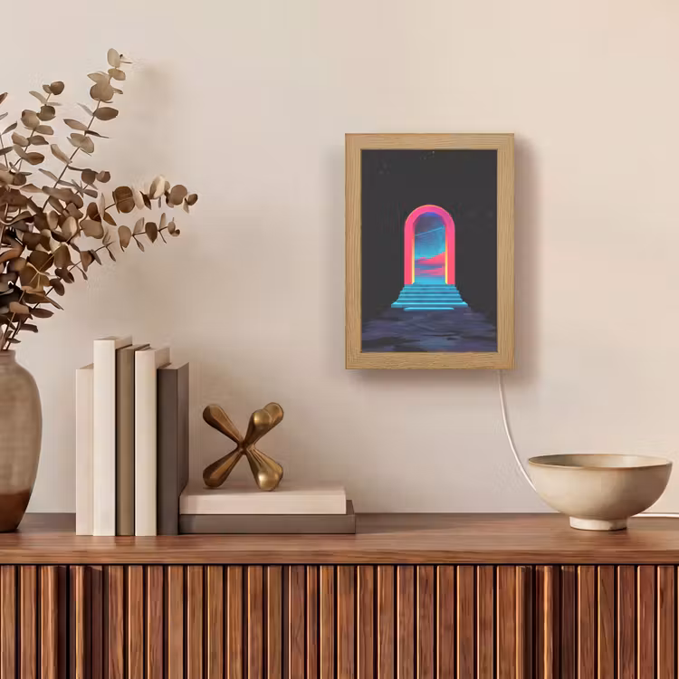 Poortje - Landschap - Sterrenhemel - Roze Light Box met kabel (Tafellamp) klein -sfeer2